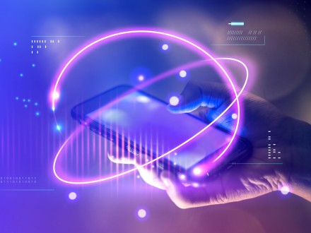 futuristic photo of a hand holding a phone